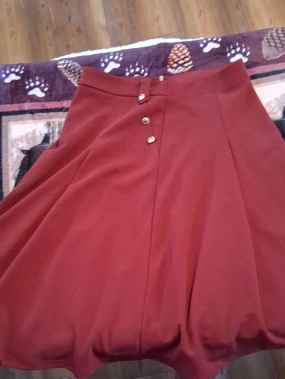 Allegra K Rust Red Circle Skirt with Front Buttons